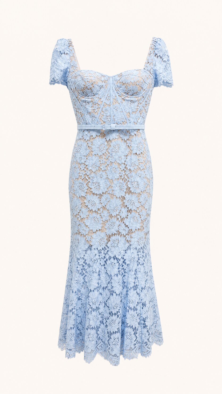 AVALINE Short Sleeve Lace Midi Dress