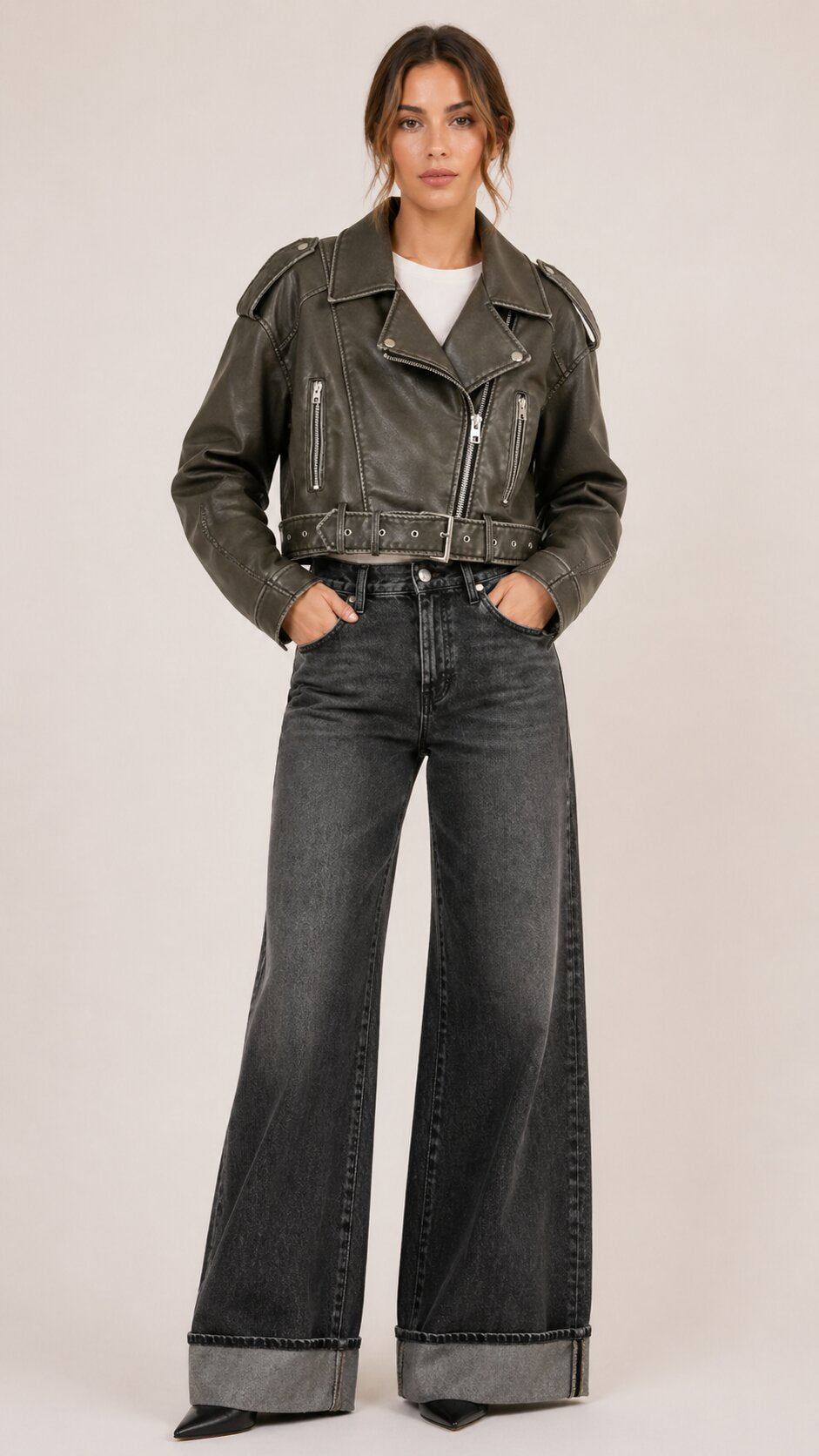 VALORA Cropped Leather Jacket