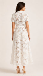 SERAPHINA Lace Fitted Midi Dress With Collar