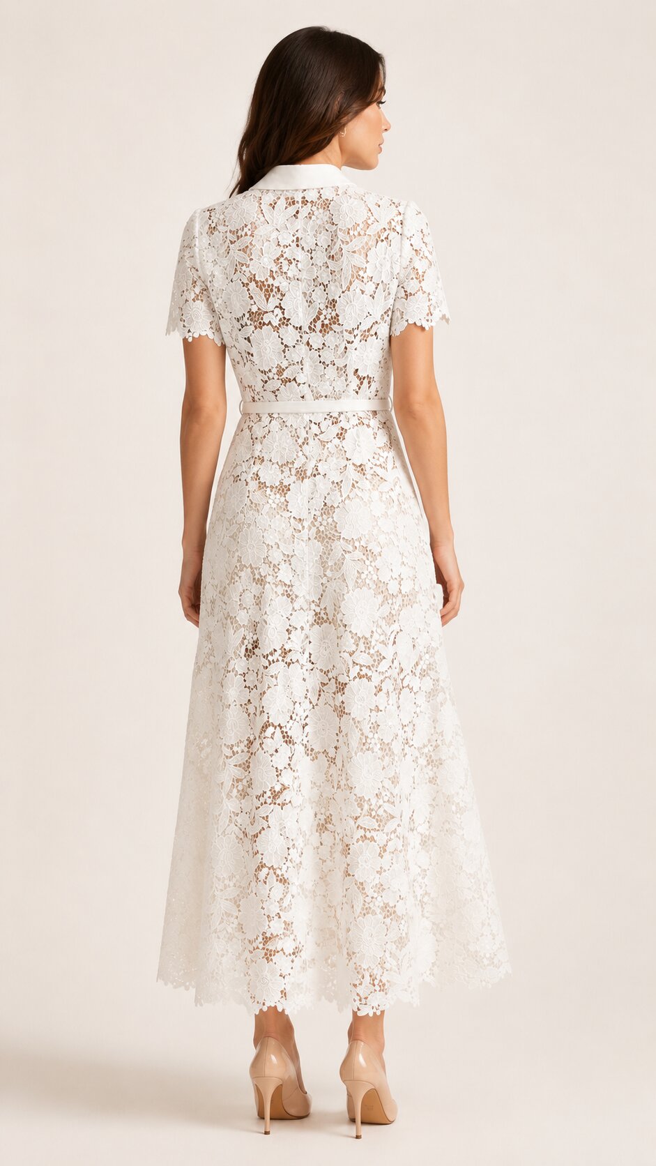 SERAPHINA Lace Fitted Midi Dress With Collar