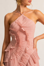 AMARIS Pleated Ruffle Maxi Dress