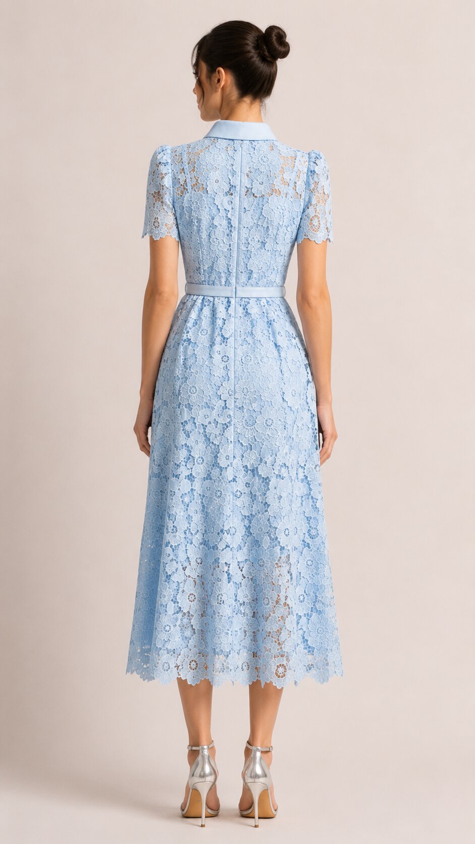 SERAPHINA Lace Fitted Midi Dress With Collar
