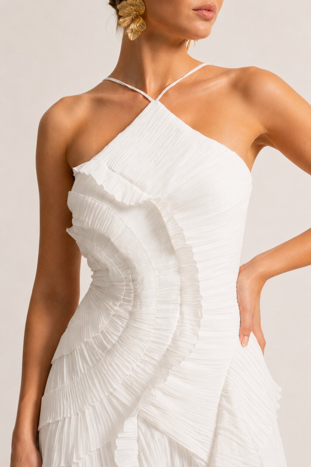 AMARIS Pleated Ruffle Maxi Dress