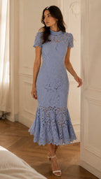 ÉLISE Floral Lace Midi Dress With Collar