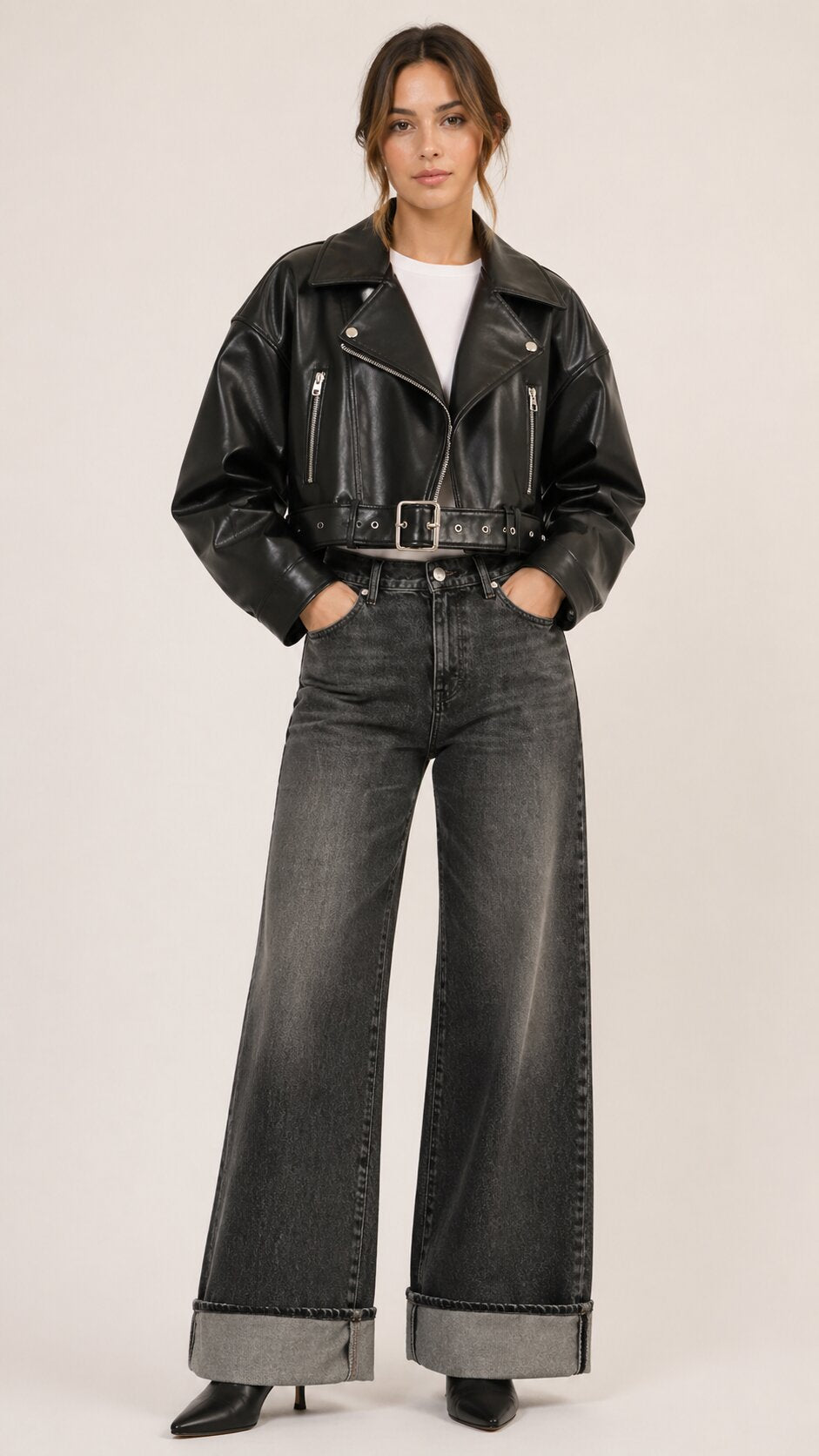 VALORA Cropped Leather Jacket